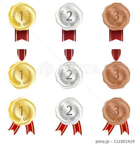金、銀、銅メダルのバリエーションセット 金、銀、銅メダルのバリエーションセット 112801429