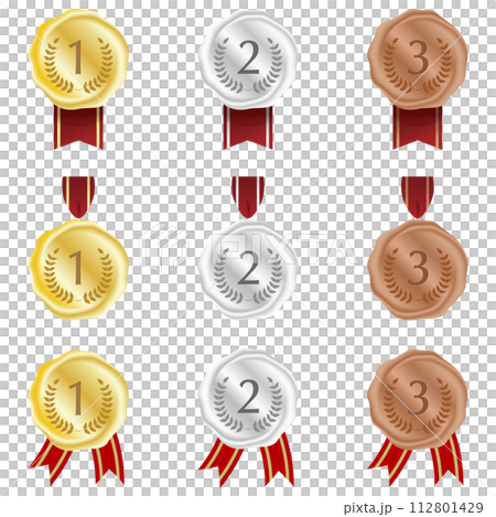 金、銀、銅メダルのバリエーションセット 金、銀、銅メダルのバリエーションセット 112801429