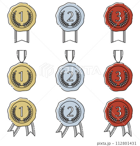 シンプルな金、銀、銅メダルのセット  112801431