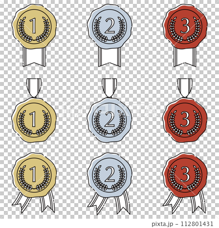 シンプルな金、銀、銅メダルのセット  112801431