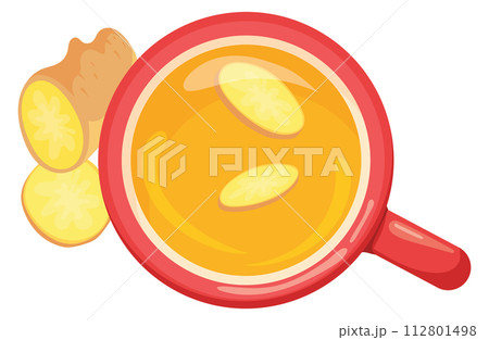 Ginger tea icon. Hot healthy homemade drink cup 112801498