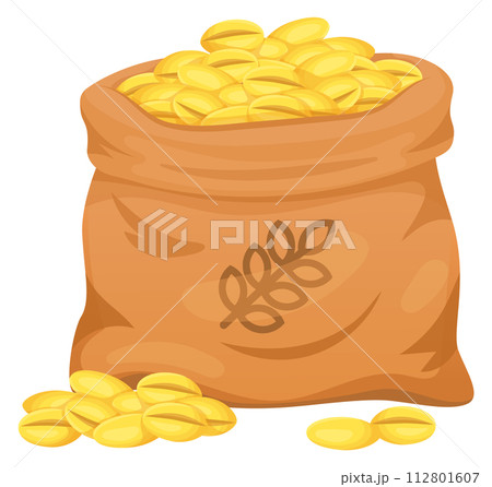 Grain sack. Cereal crop seeds in cartoon canvas bag Grain sack. Cereal crop seeds in cartoon canvas bag 112801607