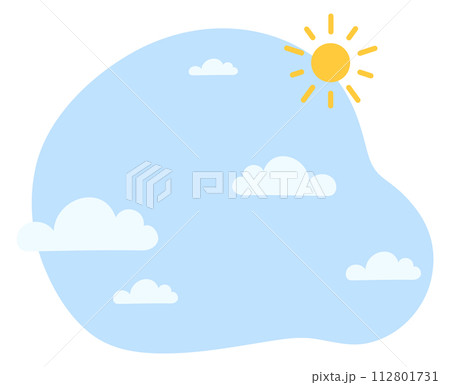 Clouds and sun in sky. Weather icon. Summer heat Clouds and sun in sky. Weather icon. Summer heat 112801731