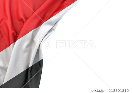 Flag of Principality of Sealand in the corner on white background. 3D rendering. Isolated 112801810