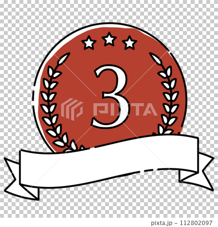Dashed bronze medal icon with ribbon decoration 112802097