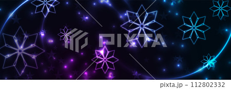Blue purple neon winter abstract glowing background with snowflakes Blue purple neon winter abstract glowing background with snowflakes 112802332