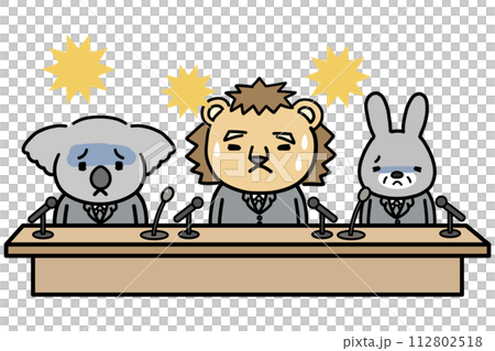 Three businessman-like animal characters exposed to flash 112802518