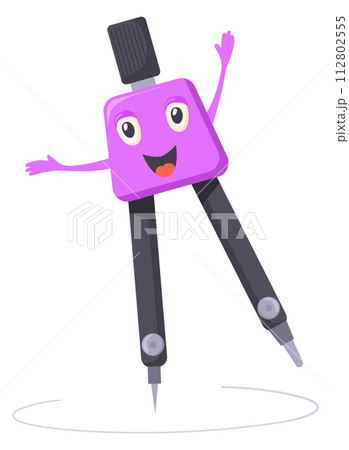 Compass character. Funny cartoon geometry math mascot 112802555