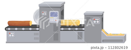 Wood processing factory. Conveyor line. Industrial machine Wood processing factory. Conveyor line. Industrial machine 112802619
