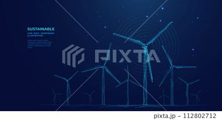 Polygonal wind power. Wind turbine farm landscape. Windmill park.  112802712