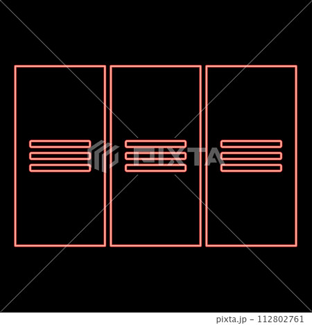 Neon metal cabinet steel lockers boxes red color vector illustration image flat style 112802761