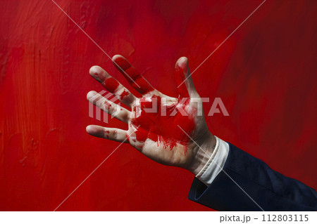 hand of businessman with red paint, generative AI 112803115