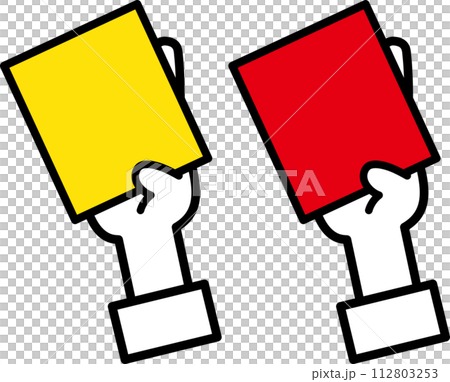 一組拿著黃牌和紅牌的人手 一組拿著黃牌和紅牌的人手 112803253