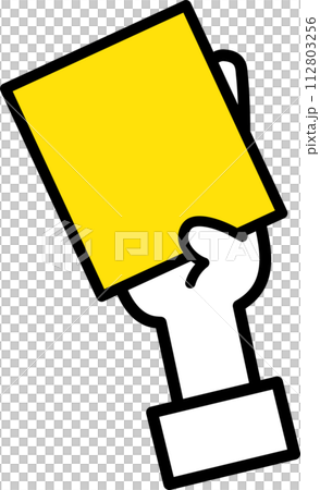 Human hand holding and holding up a yellow card 112803256
