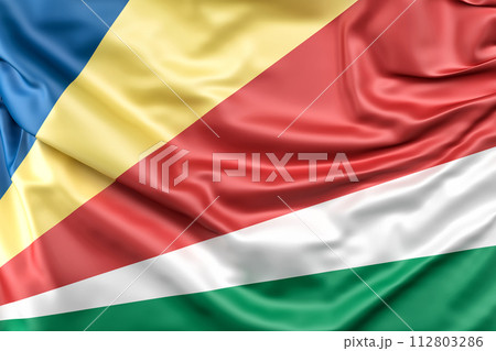Ruffled Flag of Seychelles. 3D Rendering Ruffled Flag of Seychelles. 3D Rendering 112803286