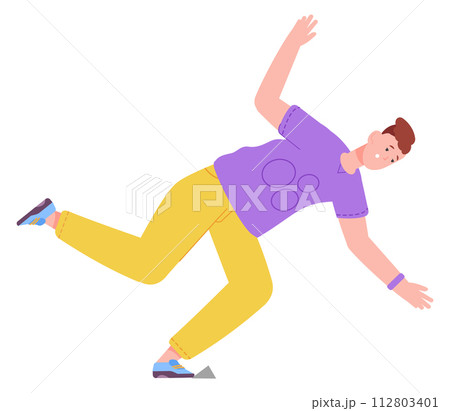 Young man stumbling at rock. Falling down person 112803401