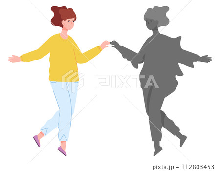 Young woman meet with shadow. Mental awareness concept Young woman meet with shadow. Mental awareness concept 112803453
