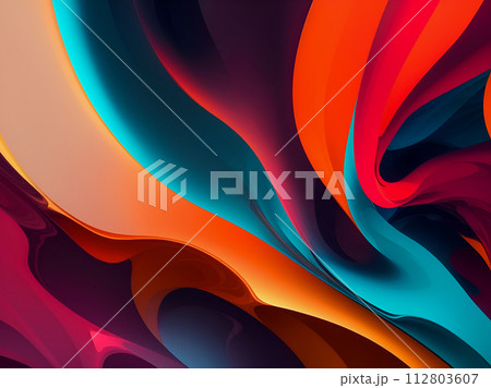 background abstract design, flowing mixing liquid color waves on black 112803607