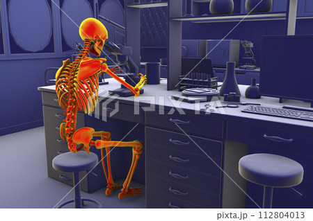 Work-related musculoskeletal disorders in laboratory workers, 3D illustration Work-related musculoskeletal disorders in laboratory workers, 3D illustration 112804013