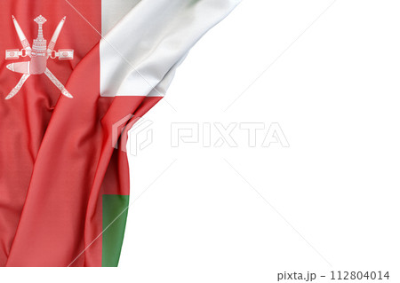 Flag of Oman in the corner on white background. 3D rendering. Isolated Flag of Oman in the corner on white background. 3D rendering. Isolated 112804014