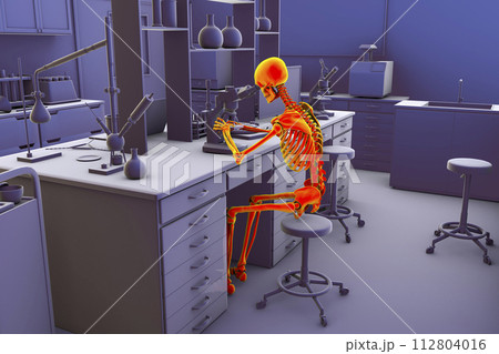 Work-related musculoskeletal disorders in laboratory workers, 3D illustration 112804016