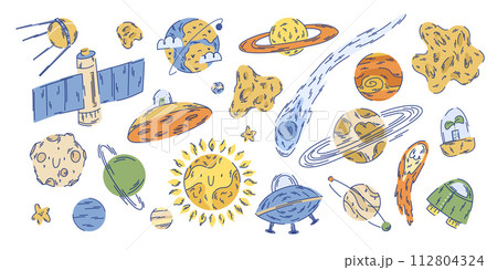 Large set of space illustrations with planets, stars and spaceships 112804324