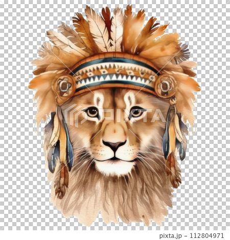 Small Lion Cub Wearing a Headdress 112804971