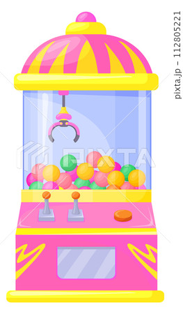 Ball vending machine with grabbing claw. Cartoon game 112805221