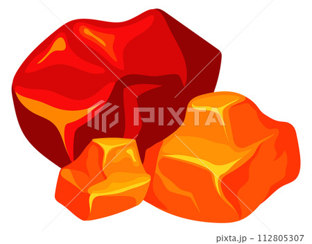 Hot glowing coal. Cartoon charcoal. Burnt fire 112805307