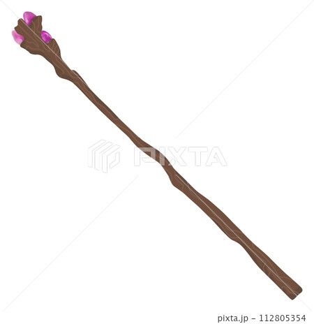 Magic crystal rod. Enchanted wand. Cartoon weapon 112805354