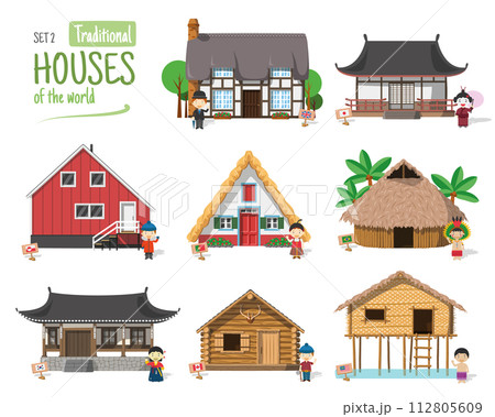 Vector illustration Set 2 of Traditional Houses of the World in cartoon style isolated on white background Vector illustration Set 2 of Traditional Houses of the World in cartoon style isolated on white background 112805609