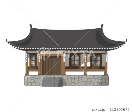 Vector illustration of a traditional South Korea Kanok house in cartoon style isolated on white background. Traditional Houses of the World Series 112805675