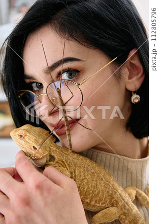 Woamn and Her Pets: A Bearded Dragon and a Stick Insect Woamn and Her Pets: A Bearded Dragon and a Stick Insect 112805796