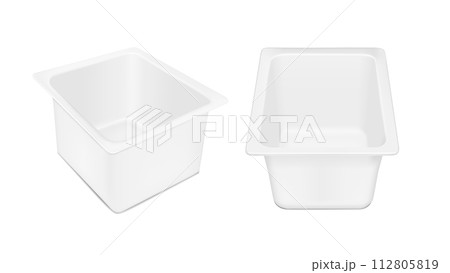 White empty plastic container for yogurt. Packaging for cheese, sauce and snack 112805819