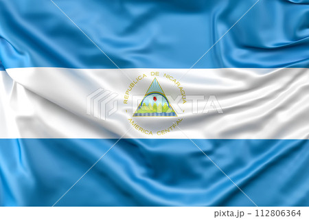 Ruffled Flag of Nicaragua. 3D Rendering 112806364