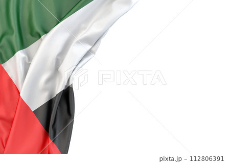 Flag of United Arab Emirates in the corner on white background. 3D rendering. Isolated 112806391
