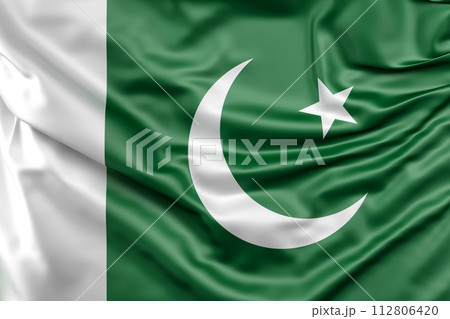 Ruffled Flag of Pakistan. 3D Rendering 112806420