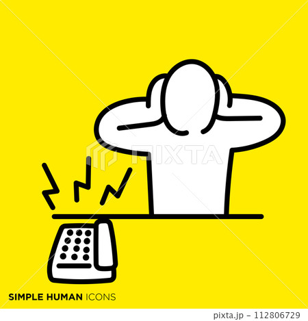 シンプルな人間のアイコンシリーズ, うるさい電話と耳を閉ざす人 112806729