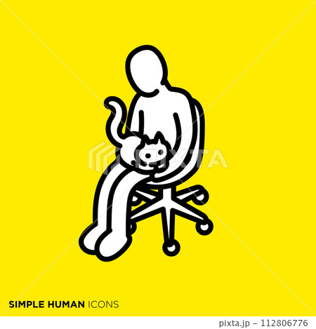 シンプルな人間のアイコンシリーズ, 猫に仕事を邪魔される人 112806776