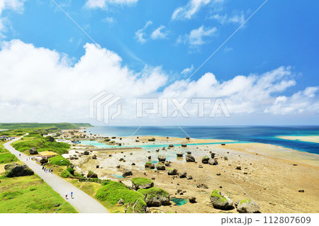 沖縄　宮古島　東平安名崎からの青空と海 112807609