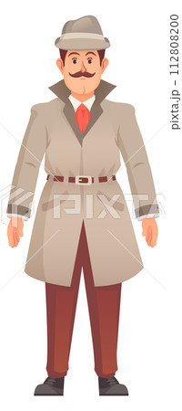 Retro detective character. Cartoon mystery solve mascot Retro detective character. Cartoon mystery solve mascot 112808200