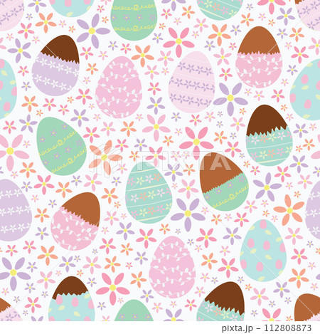 Repeat pattern with delicious chocolate easter eggs vector artwork. Perfect for any chocoholic! 112808873