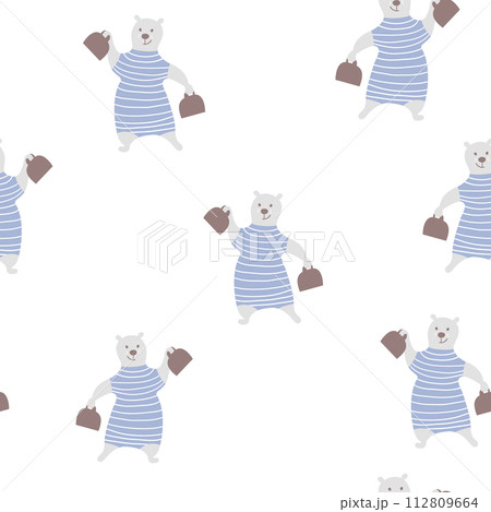 Seamless pattern with cute bear. Circus vector childish background. 112809664