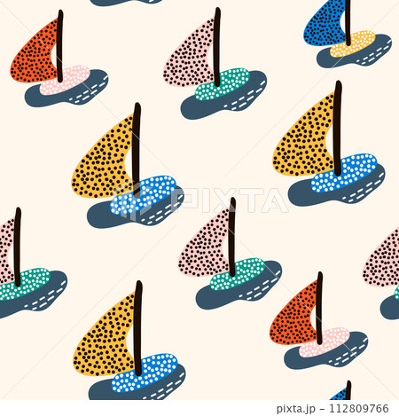 Seamless pattern with sailboats. Marine summer modern background. Vector Illustration 112809766