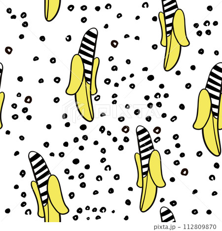 Banana fruit seamless pattern. Creative background with hand drawn shapes. Great for kids fabric, textile, Vector Illustration Banana fruit seamless pattern. Creative background with hand drawn shapes. Great for kids fabric, textile, Vector Illustration 112809870