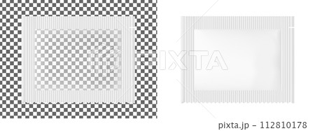 Transparent empty plastic packaging. Foil or paper sachet for food or medicines 112810178
