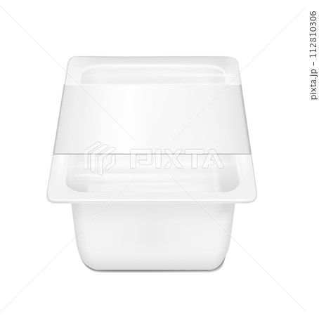 White empty plastic container for cheese. Packaging for meat, fish and vegetables White empty plastic container for cheese. Packaging for meat, fish and vegetables 112810306