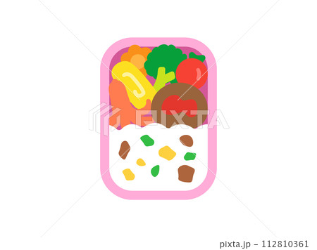 ピンク色の弁当箱に入った、お弁当のアイコンのイラスト 112810361