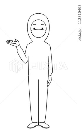 案内 防塵服の全身イラスト(女性) 案内 防塵服の全身イラスト(女性) 112810468