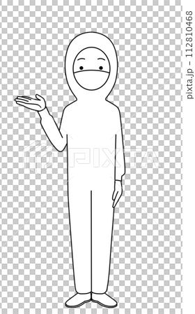 案内 防塵服の全身イラスト(女性) 案内 防塵服の全身イラスト(女性) 112810468